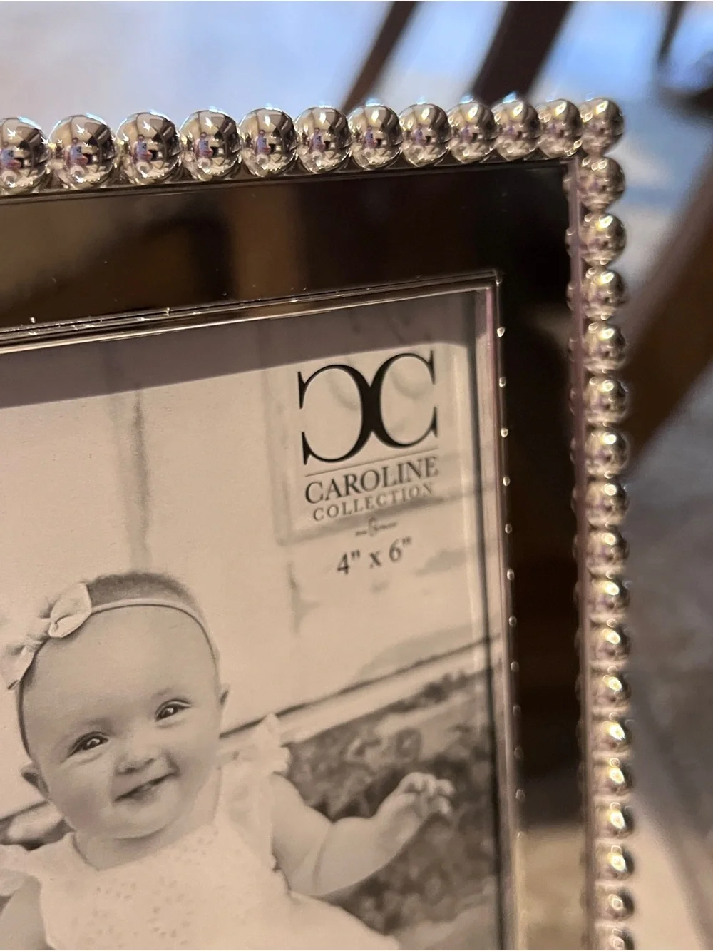 Caroline Collection by Roman Inc Silver Mirrored Baptism Frame Beaded Edge 4